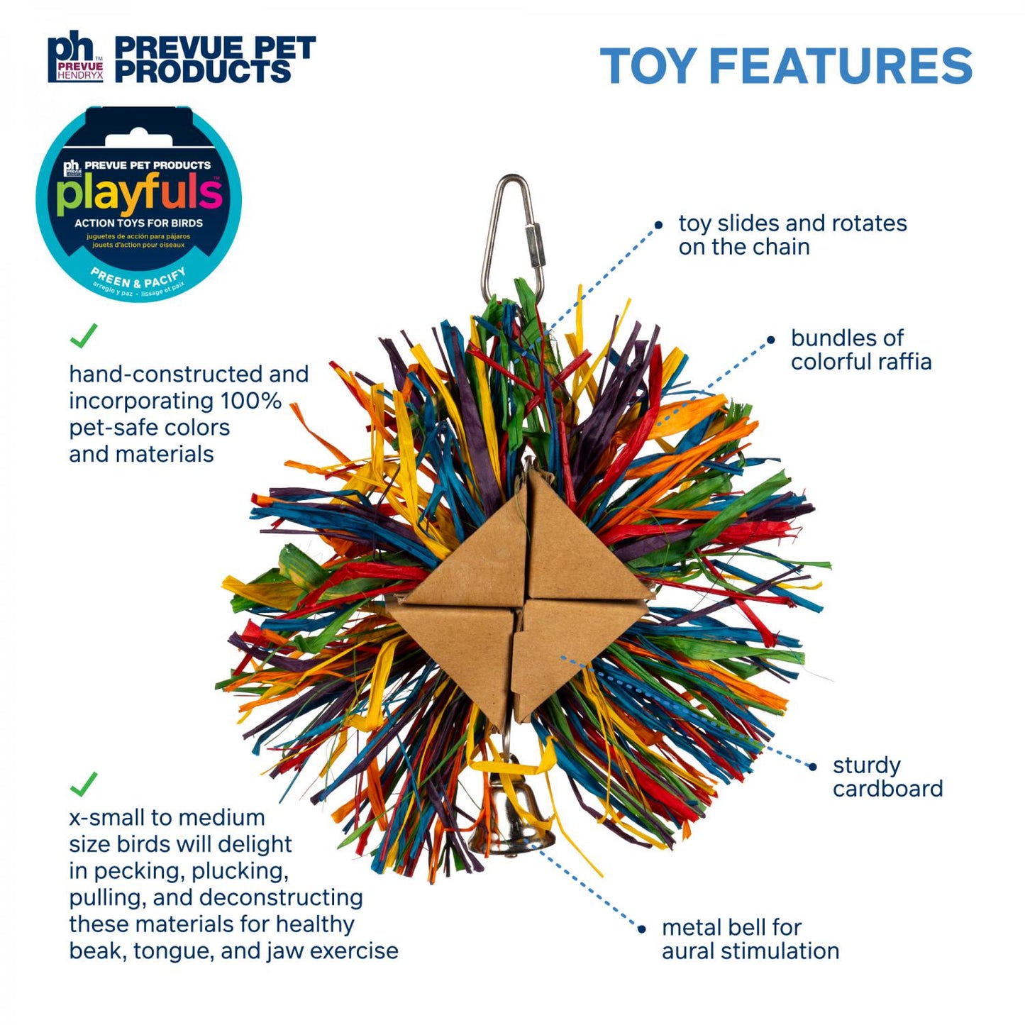 Raffia Rainbow Bird Toy