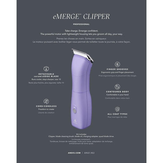 Andis Emerge Cordless Clipper Kit Purple