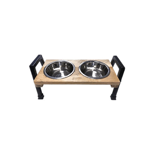 Goo-eez Mango Wood Stainless Steel Double Feeder